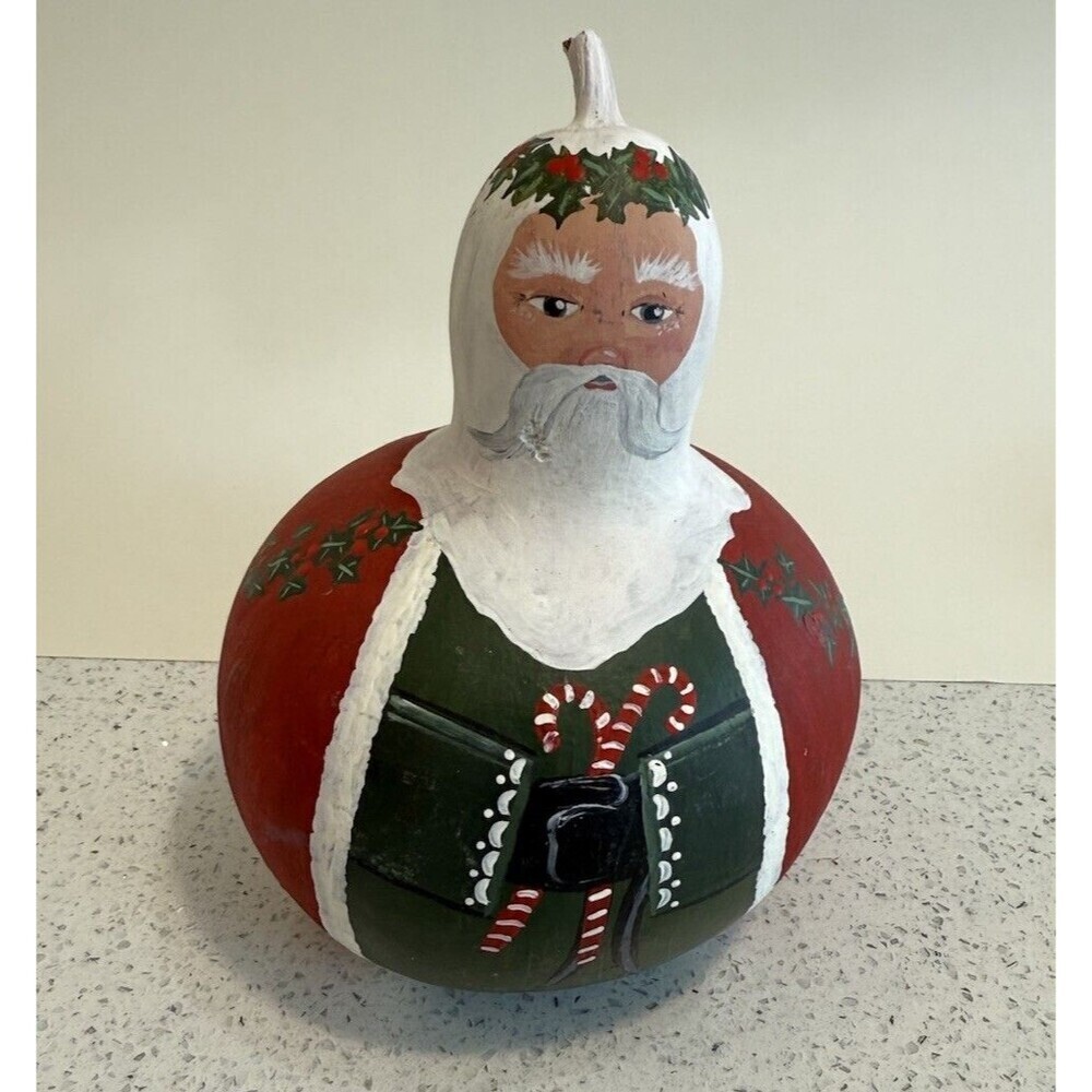 Precious Santa Claus Handpainted Gourd Christmas Folk Art Artist Red